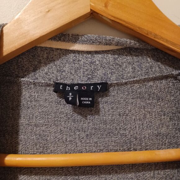 Theory 100% Merino Wool Open Front Gray Cardigan Sweater Size Small Pockets Cozy - Picture 2 of 5